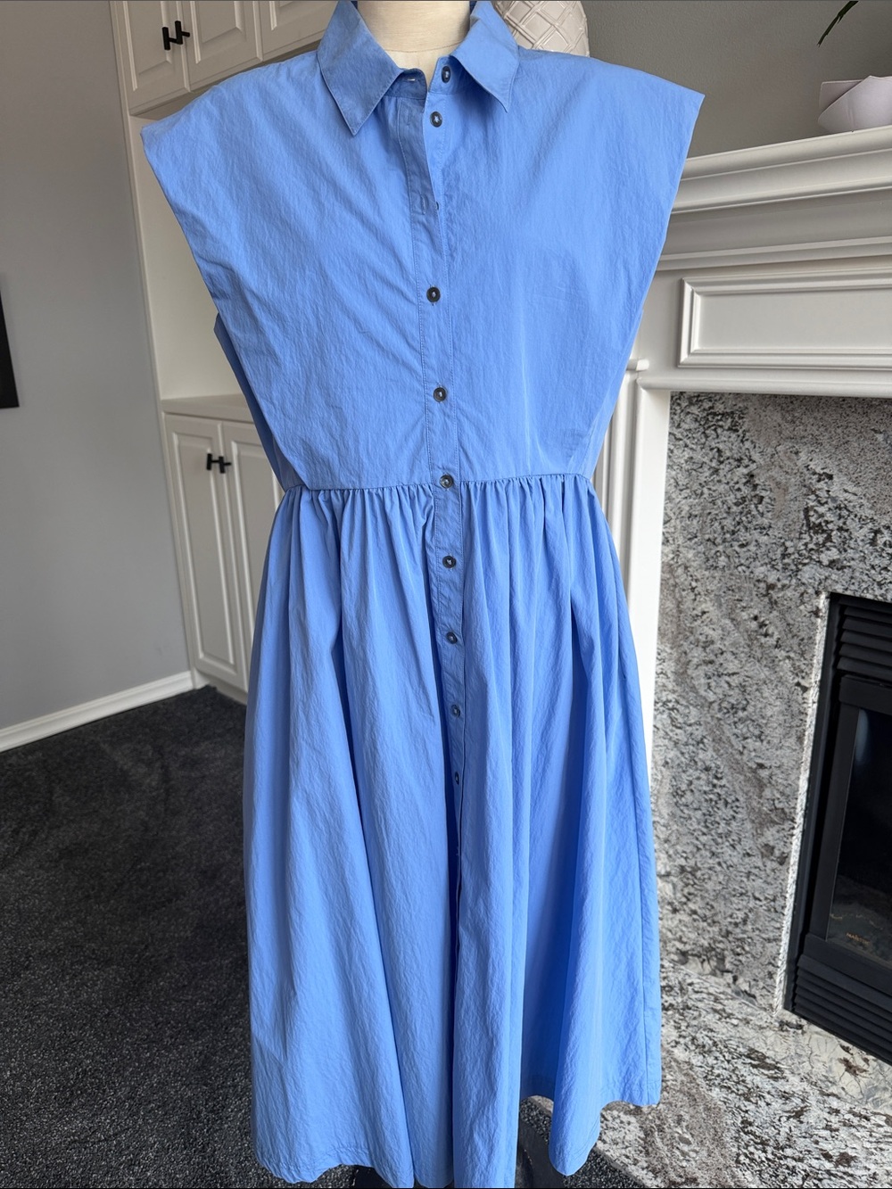 CO Light Blue Sleeveless Collared Midi Dress